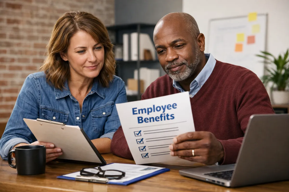 Indiana small business owners reviewing employee benefits requirements and compliance options