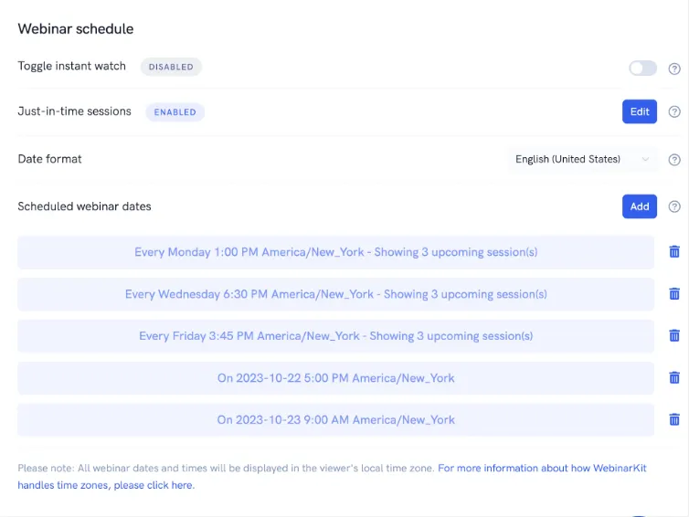 Choose exact dates, recurring sessions or instant access