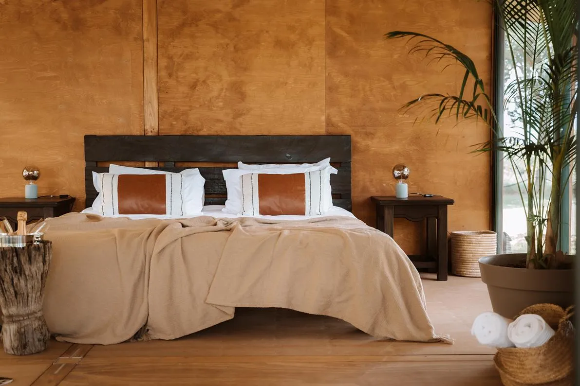 Bedroom inside the luxury tent at Worlds Apart.