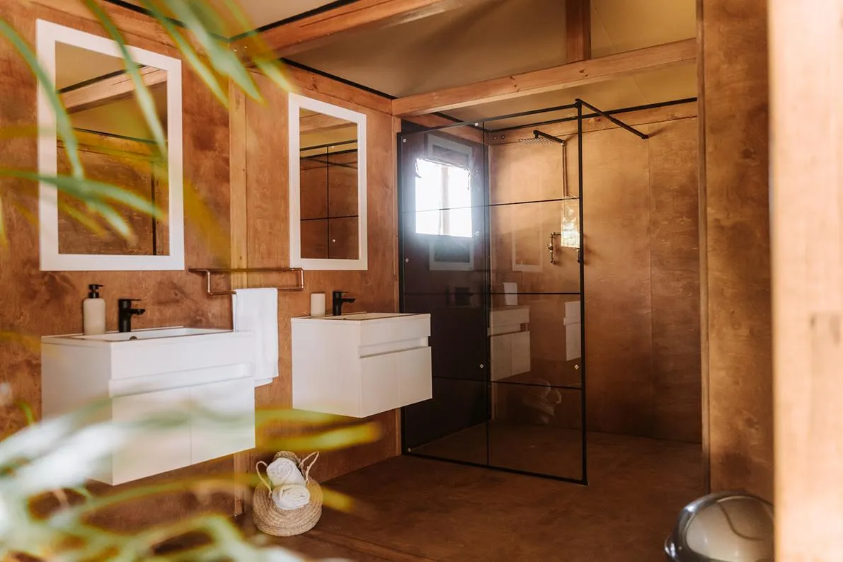 Bathroom inside the luxury tent at Worlds Apart.