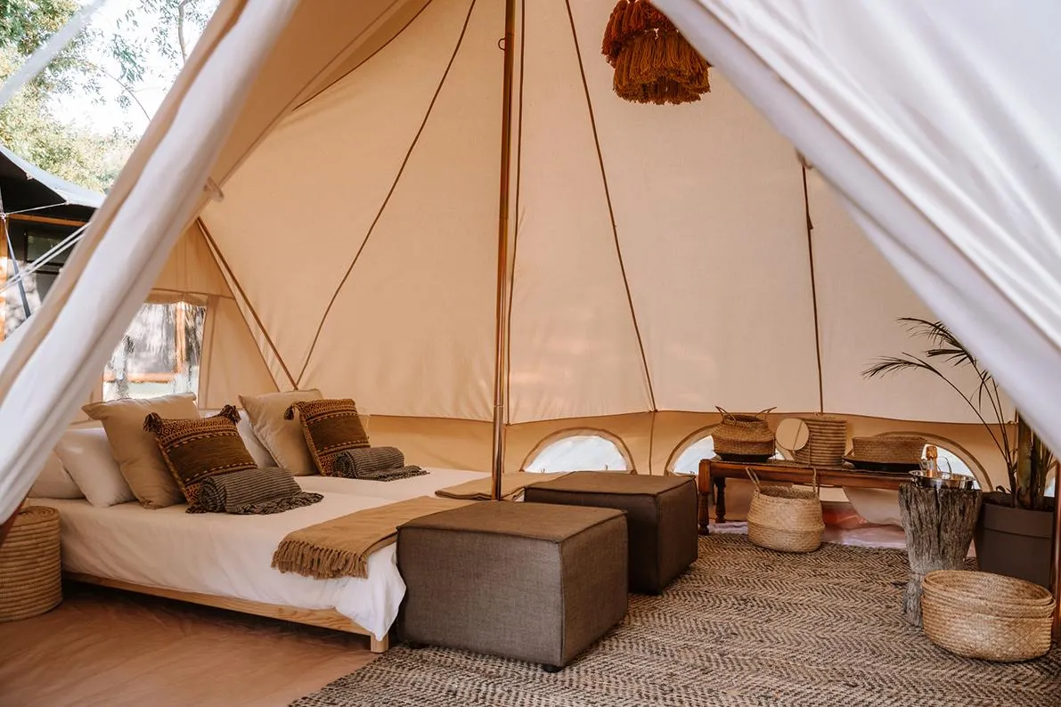 Interior of the camping tent at Worlds Apart.