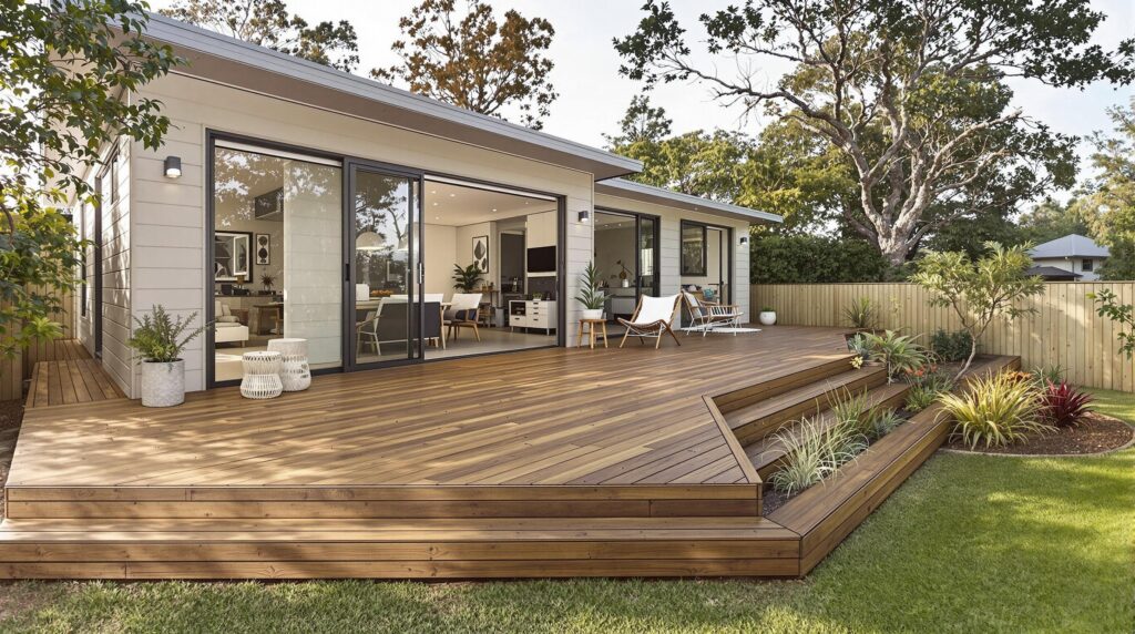 Completed residential timber decking and outdoor living project Australia