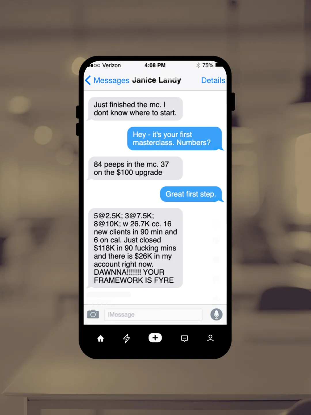 Janice's text thread receipt