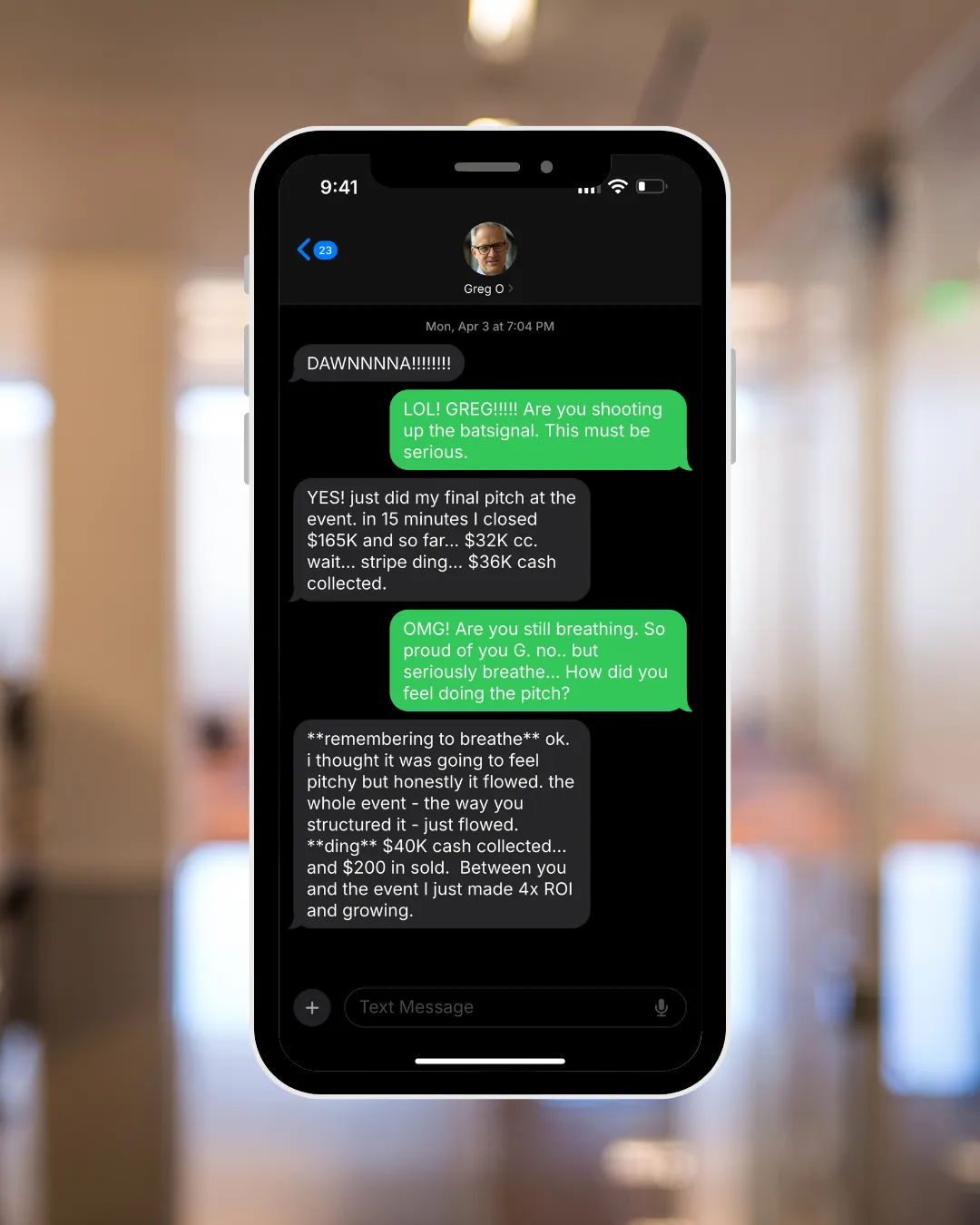 IG message: 5 weeks later, closed 5 clients on stage