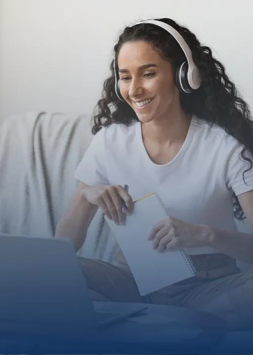 woman taking course online