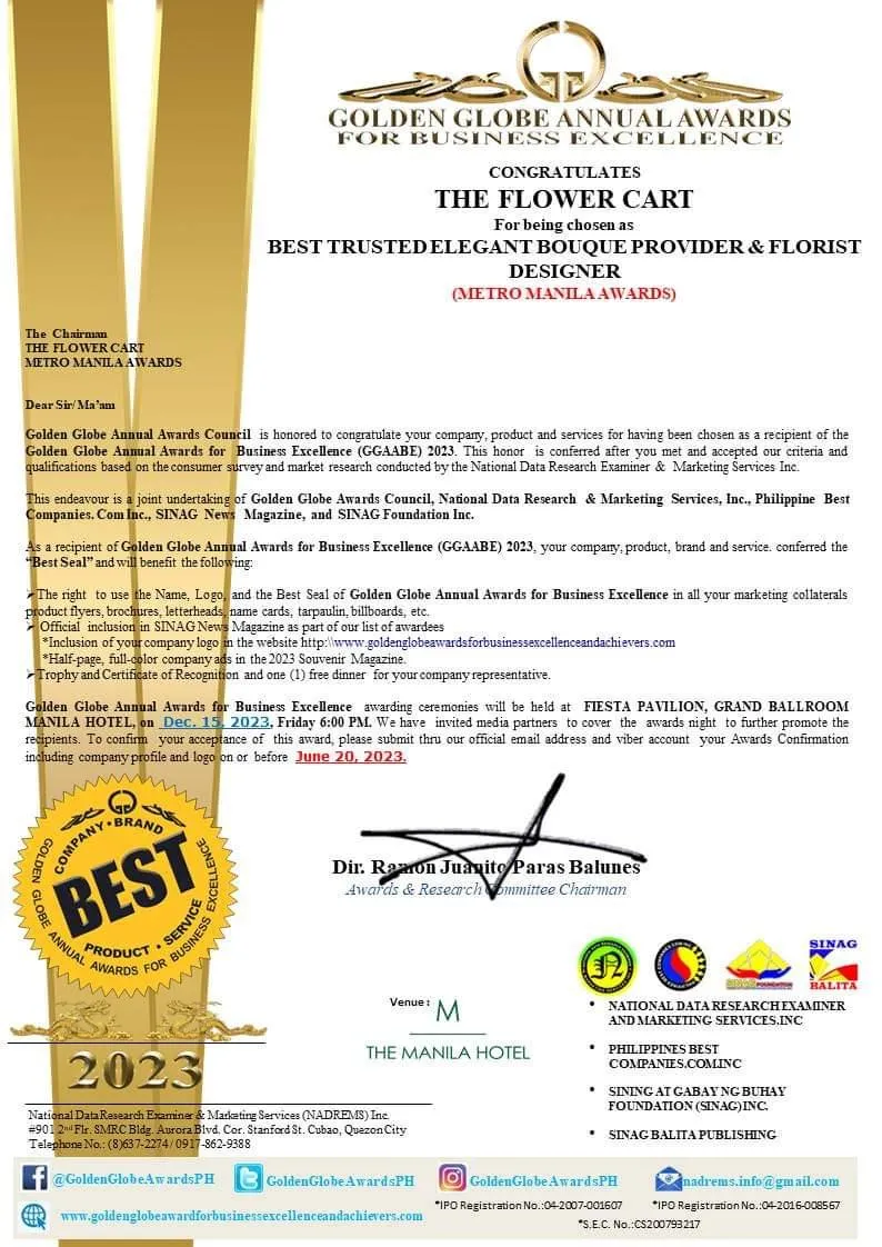 Best Trusted Elegant Bouquet Metro Manila Award