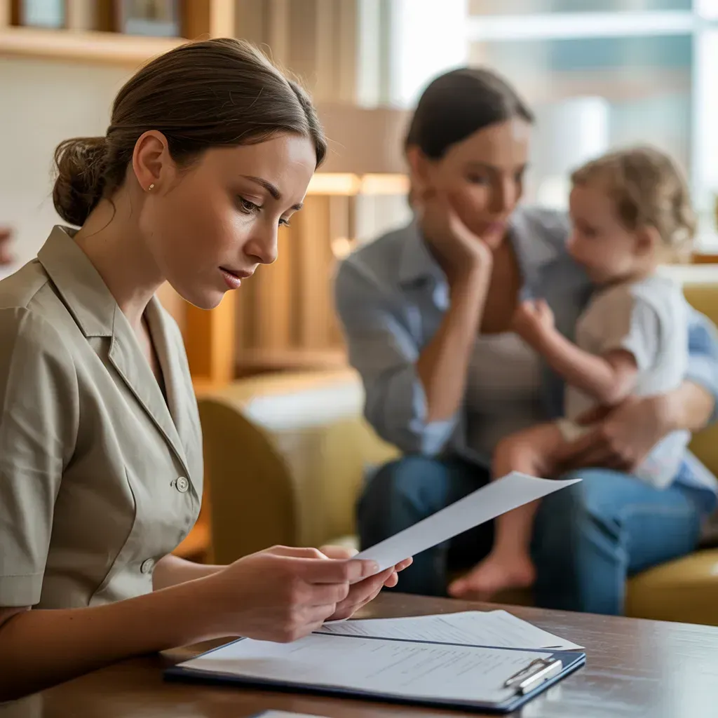 Mother protecting child during emotional adoption discussion
