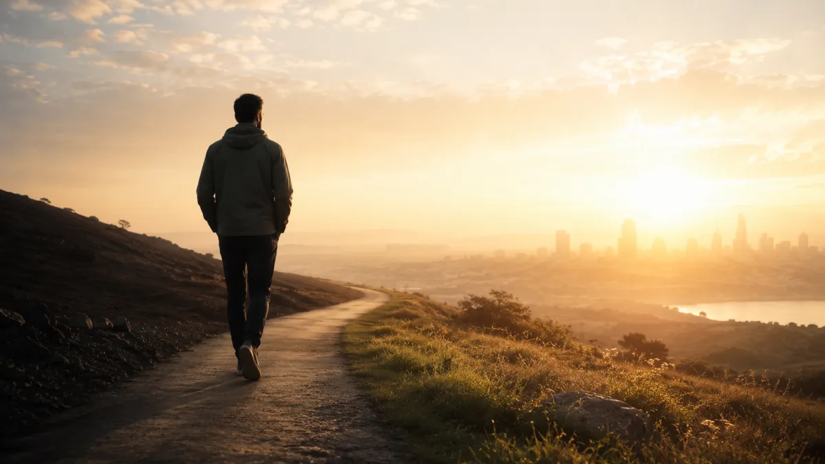 A person standing near sunrise, symbolizing hope, growth, healing, and a new future.