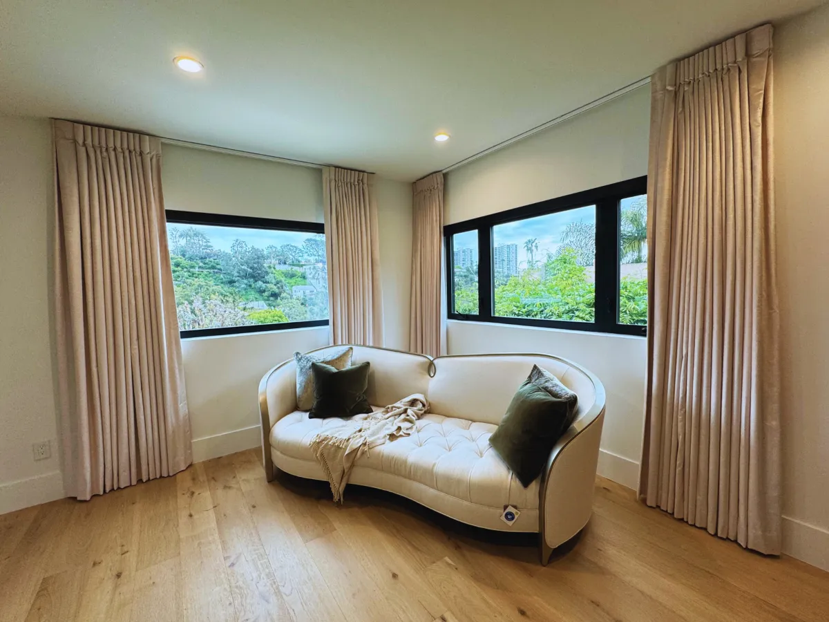 Custom cordless window shades in a family home meeting the latest child safety standards