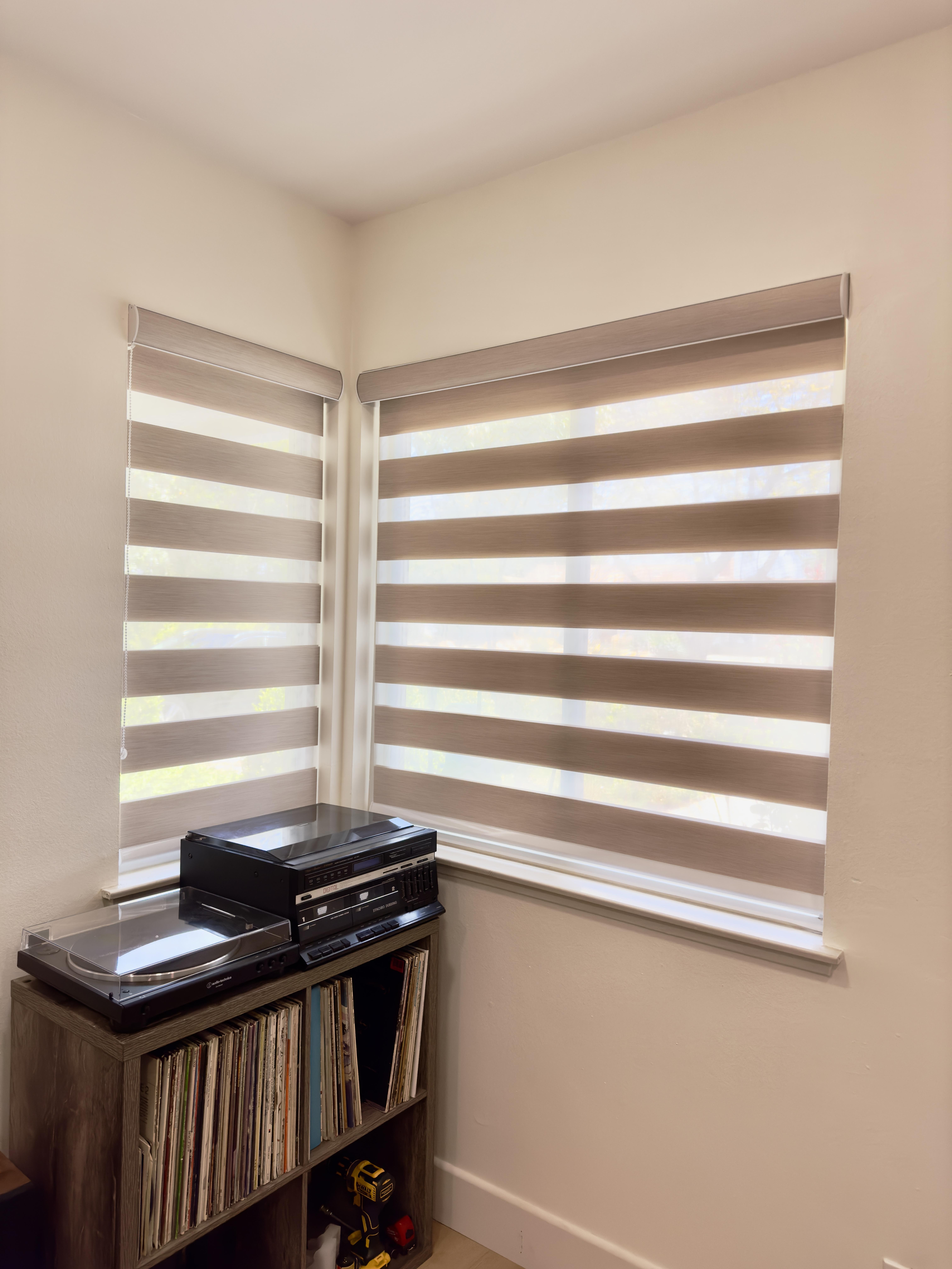 Custom blinds installed in a luxury Thousand Oaks home office