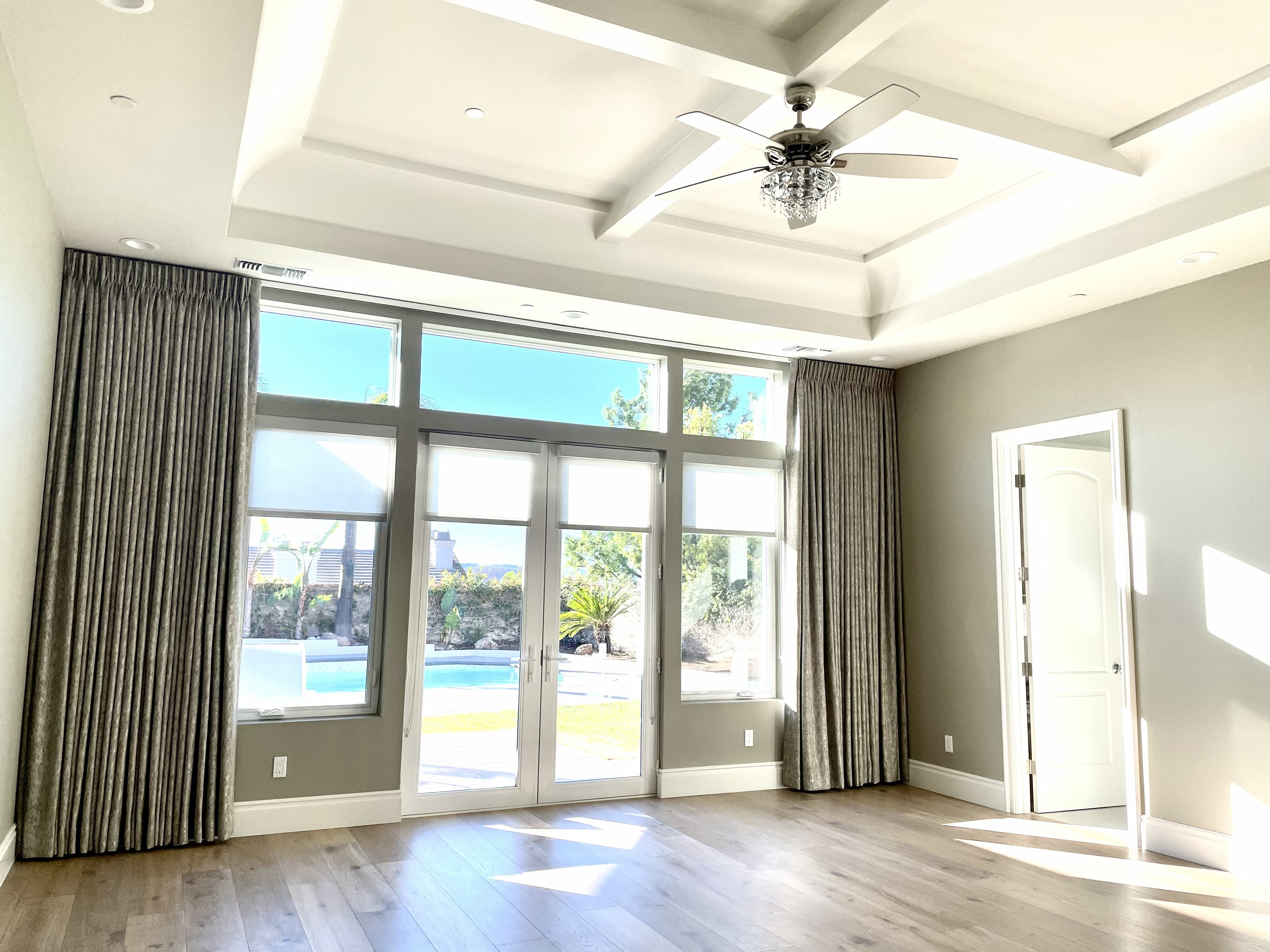 Custom drapery for large windows in a luxury Thousand Oaks home