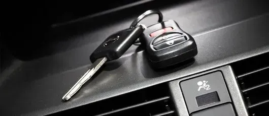 Key on car dashboard