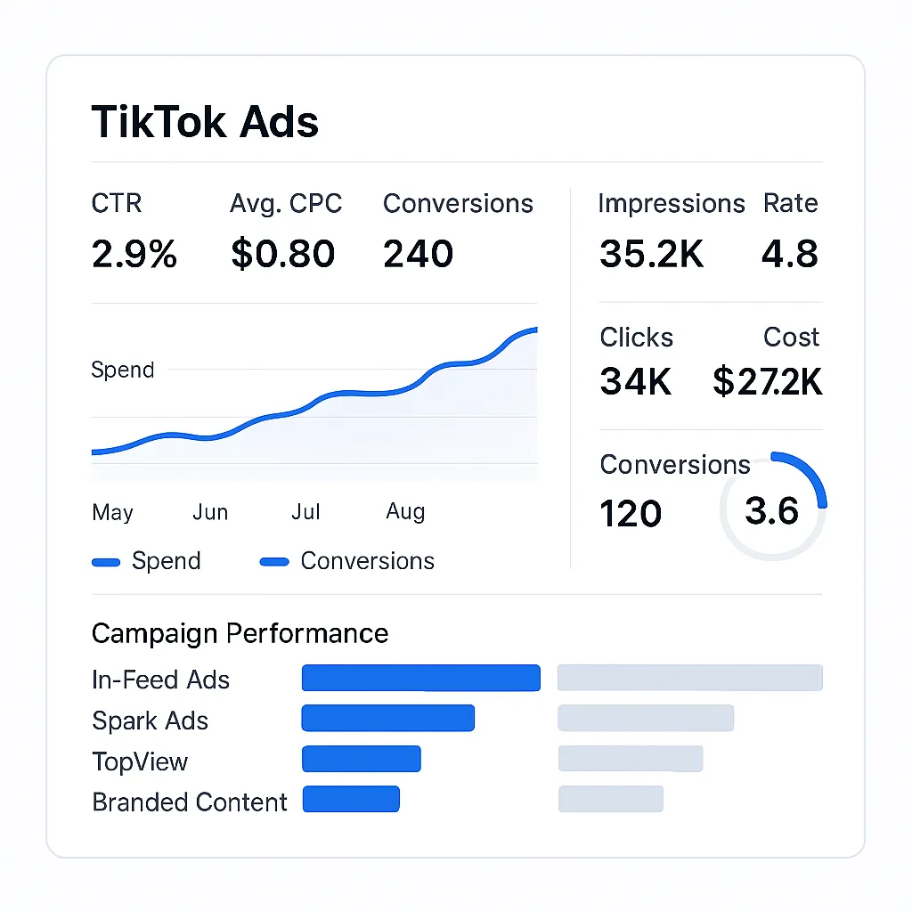 Google Ads dashboard showing CTR, average CPC, conversions, impressions, clicks, cost, ROAS, conversion rate, and campaign performance across Search, Performance Max, Display, and YouTube campaigns.
