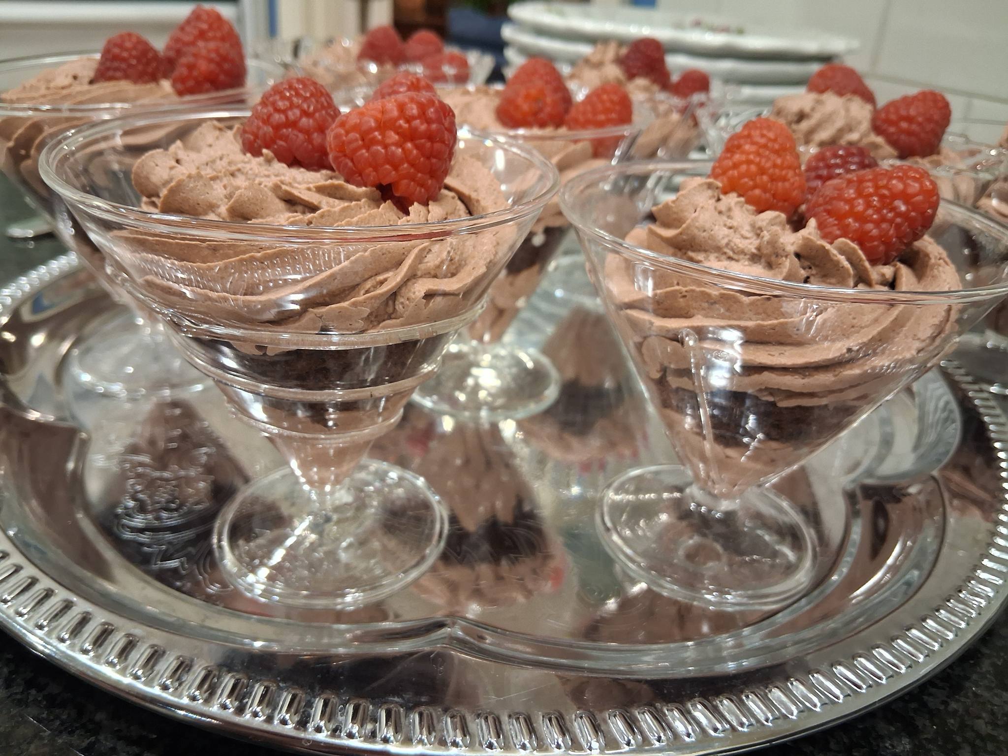 Chocolate mousse dessert cups elegantly presented for a private catering event by Foodie Call