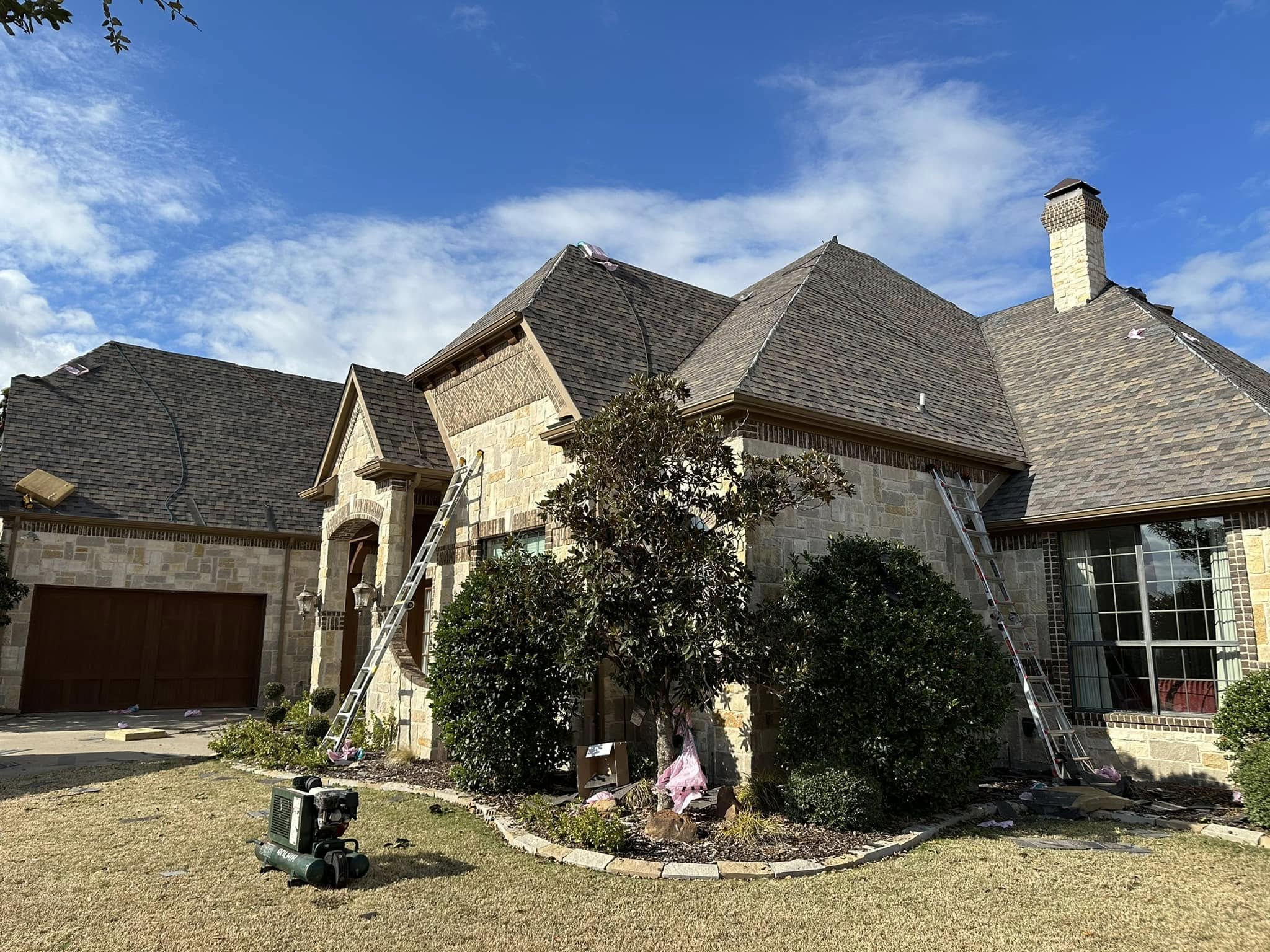 a roof with a few shingles