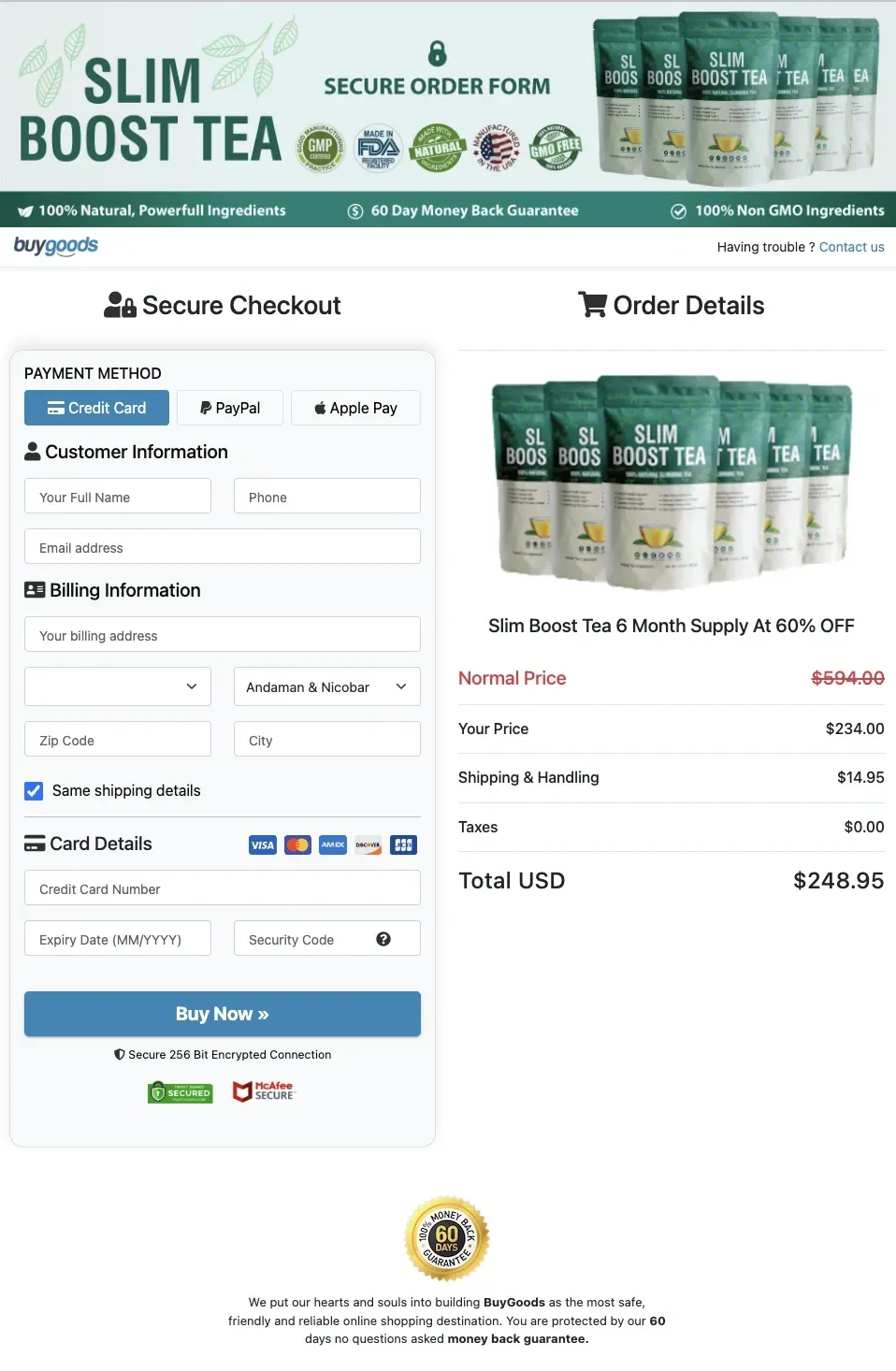 Slim Boost Tea Order Page