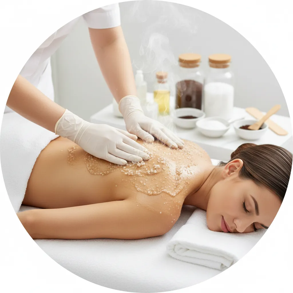 Clinical body smoothing treatment for sun damage and skin discoloration on the décolletage, back, and arms.