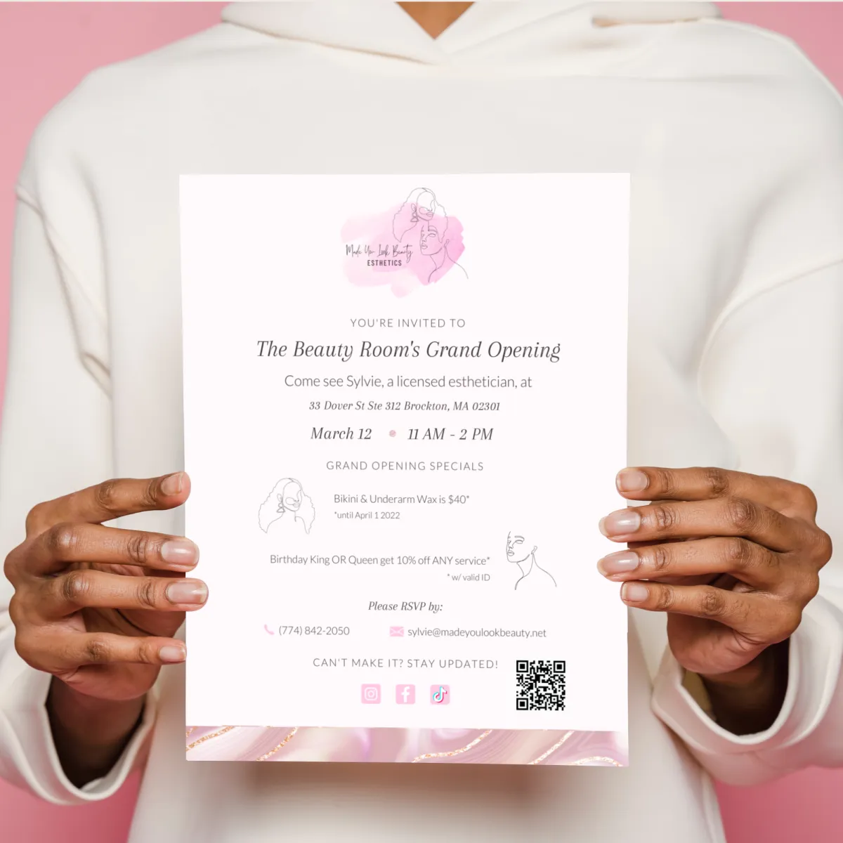 Grand Opening Flyer for MadeYouLookBeauty | Eugene Marketing & Consulting