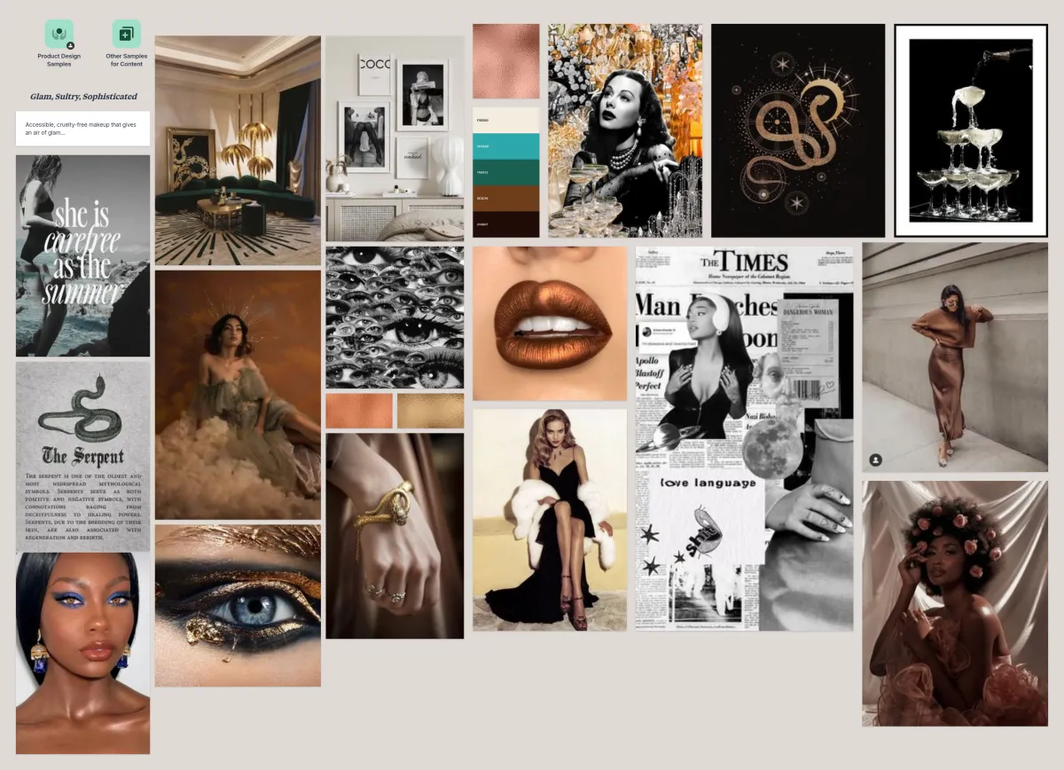Moodboard for AuraVision Strategy Ophidian Beauty | Eugene Marketing & Consuting