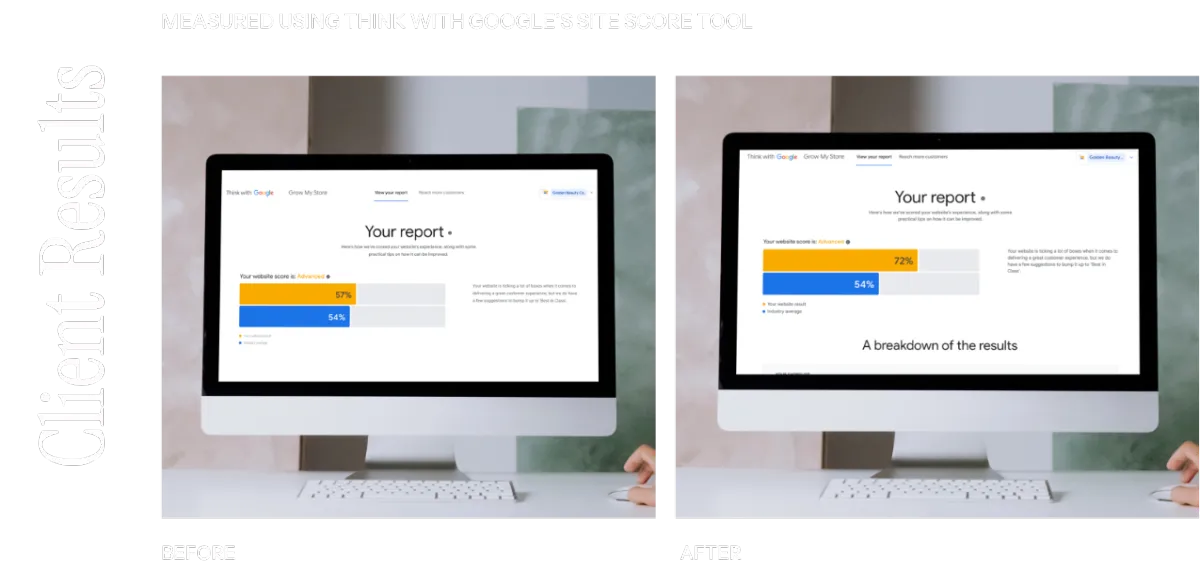 Think with Google Website Score with Soft Life Skincare before and after initial launch | Eugene Marketing & Consulting