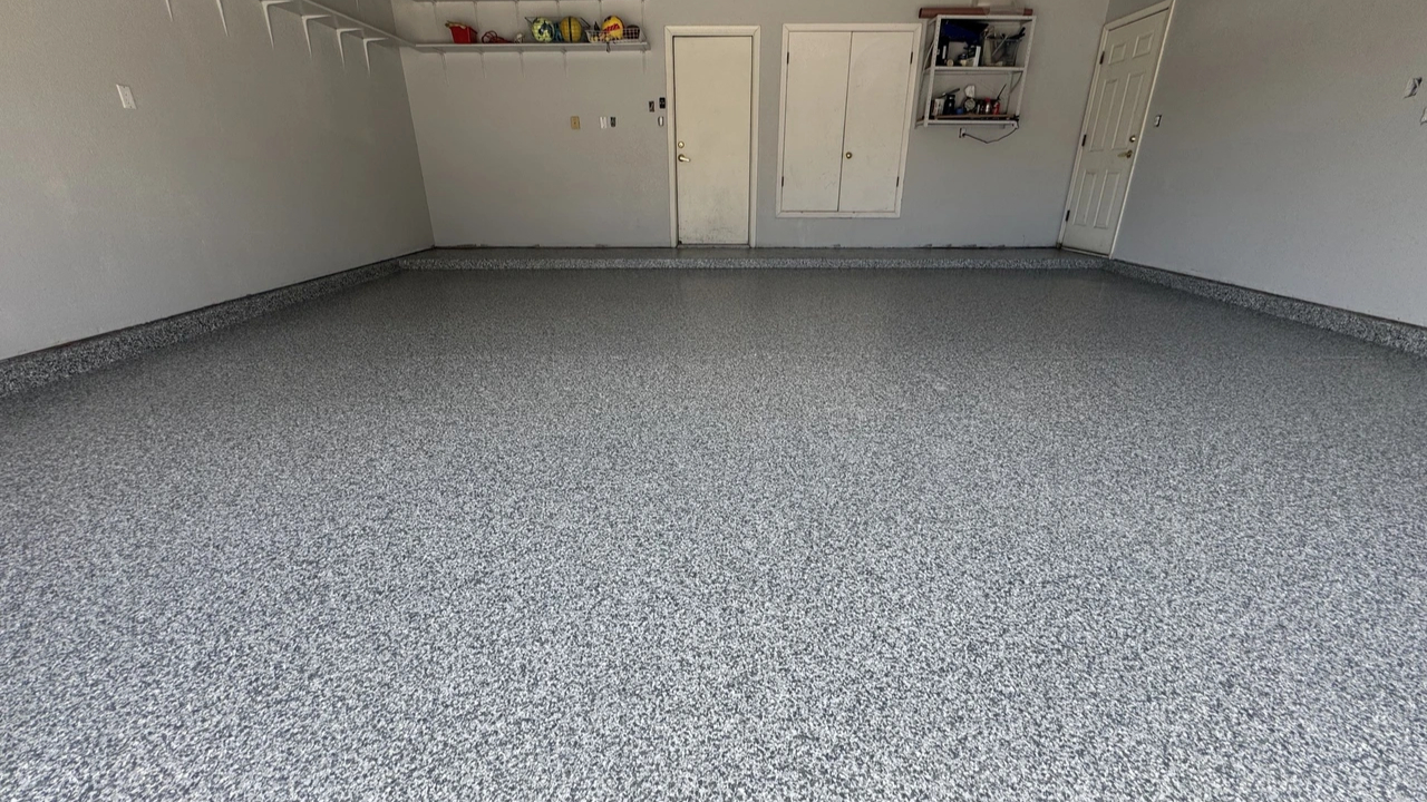 Beautiful metallic epoxy coating with hues of blue and orange