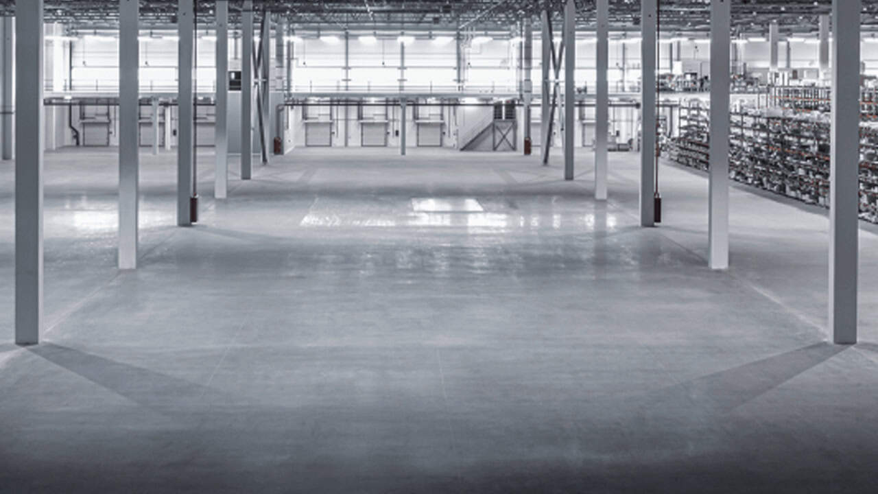 Large warehouse with expertly coated concrete