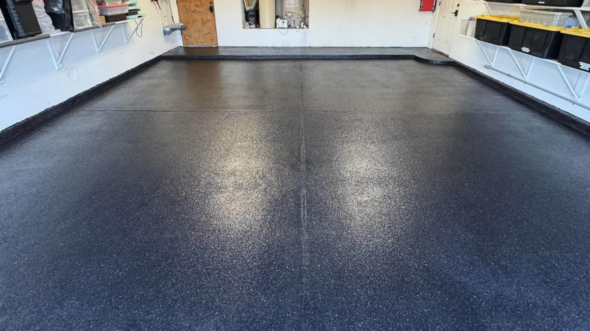 Beautiful metallic epoxy coating with hues of blue and orange