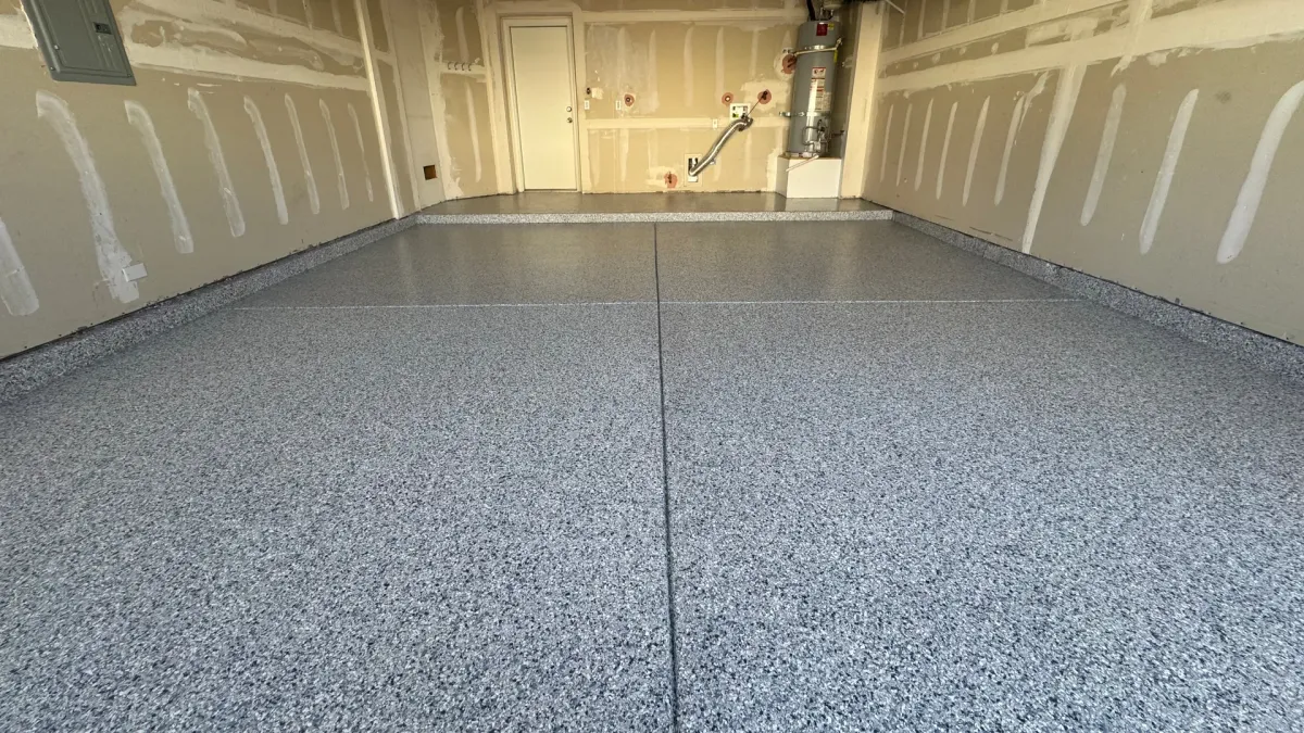 Beautiful metallic epoxy coating with hues of blue and orange