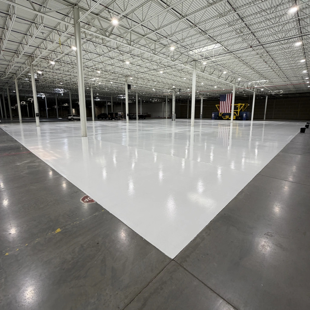 Large warehouse with expertly coated concrete