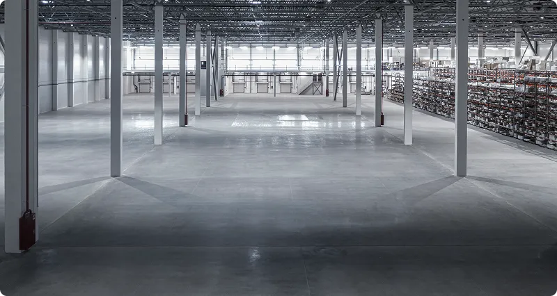 Large warehouse with expertly coated concrete