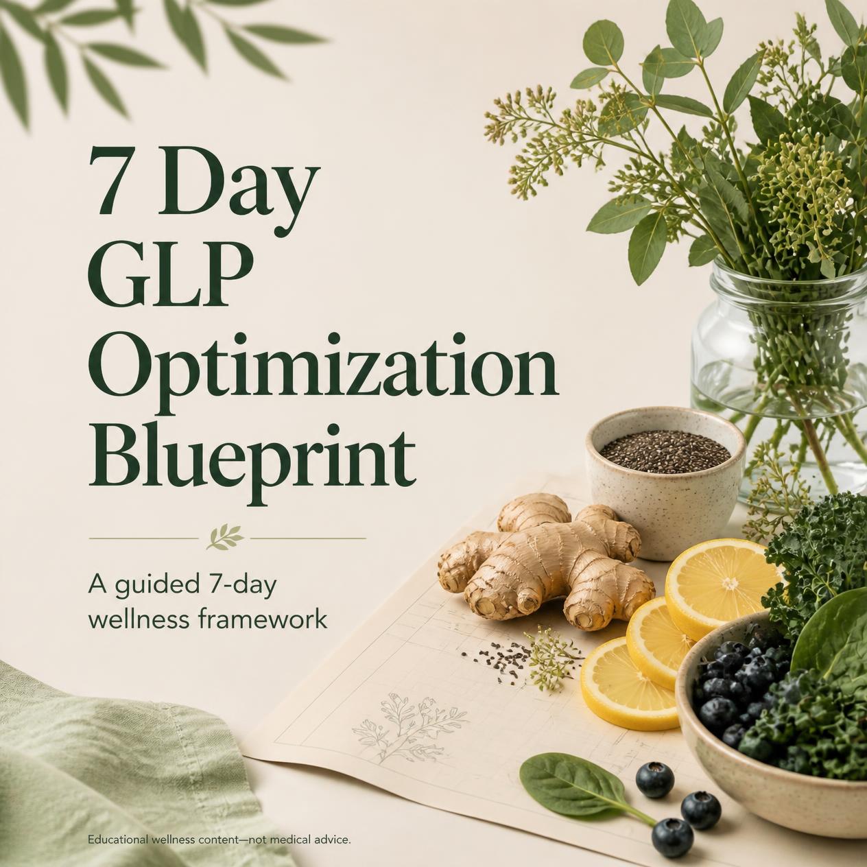 & Day GLP Optimization, gut health, supplements, lifestyle changes, foods, live course, weight loss, 7 day guided wellness framework with live monthly dietitian sessions