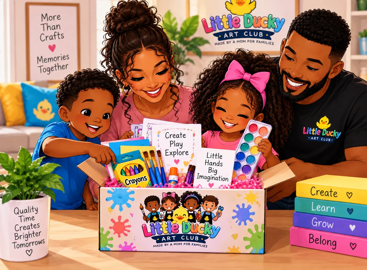 Charming playful illustration of a parent and child happily painting together