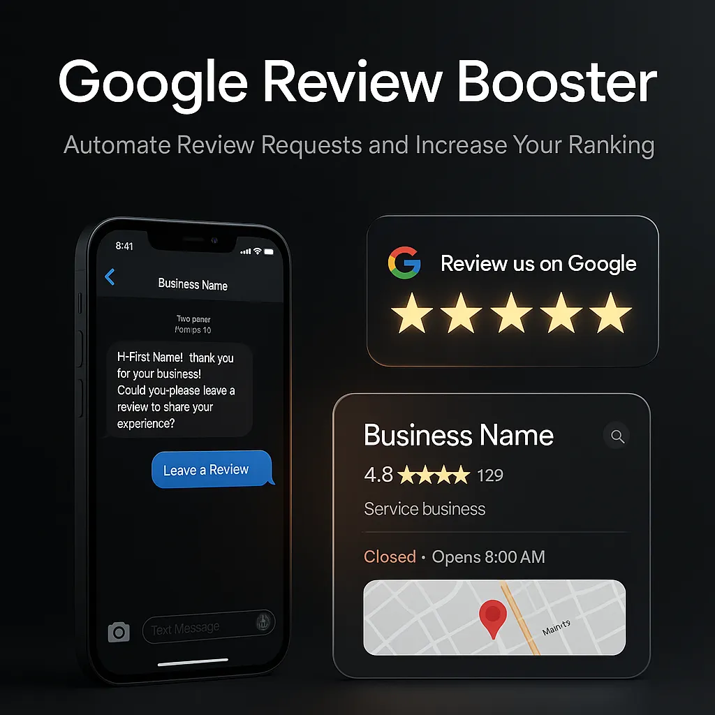A business owner viewing a surge in positive Google reviews on a glowing digital dashboard, surrounded by neon accents and glass panels.