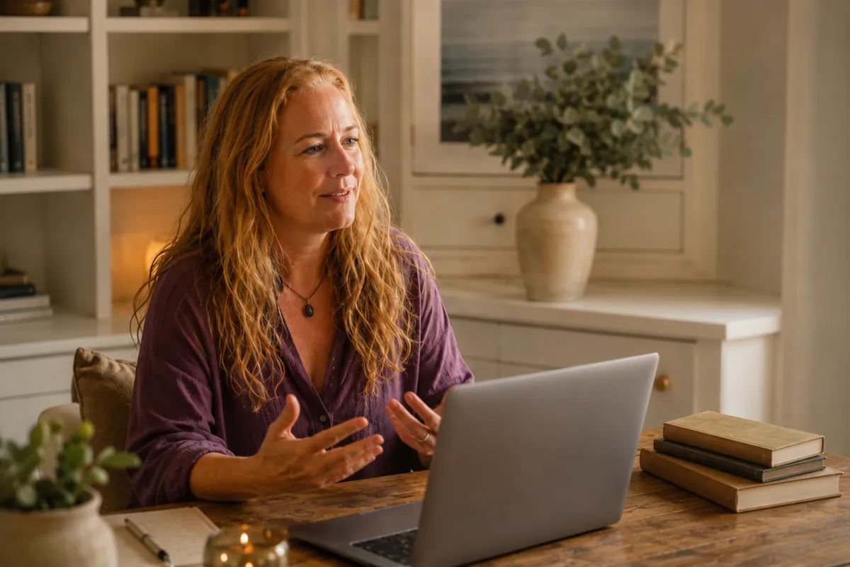 Woman sat at a desk with a laptop