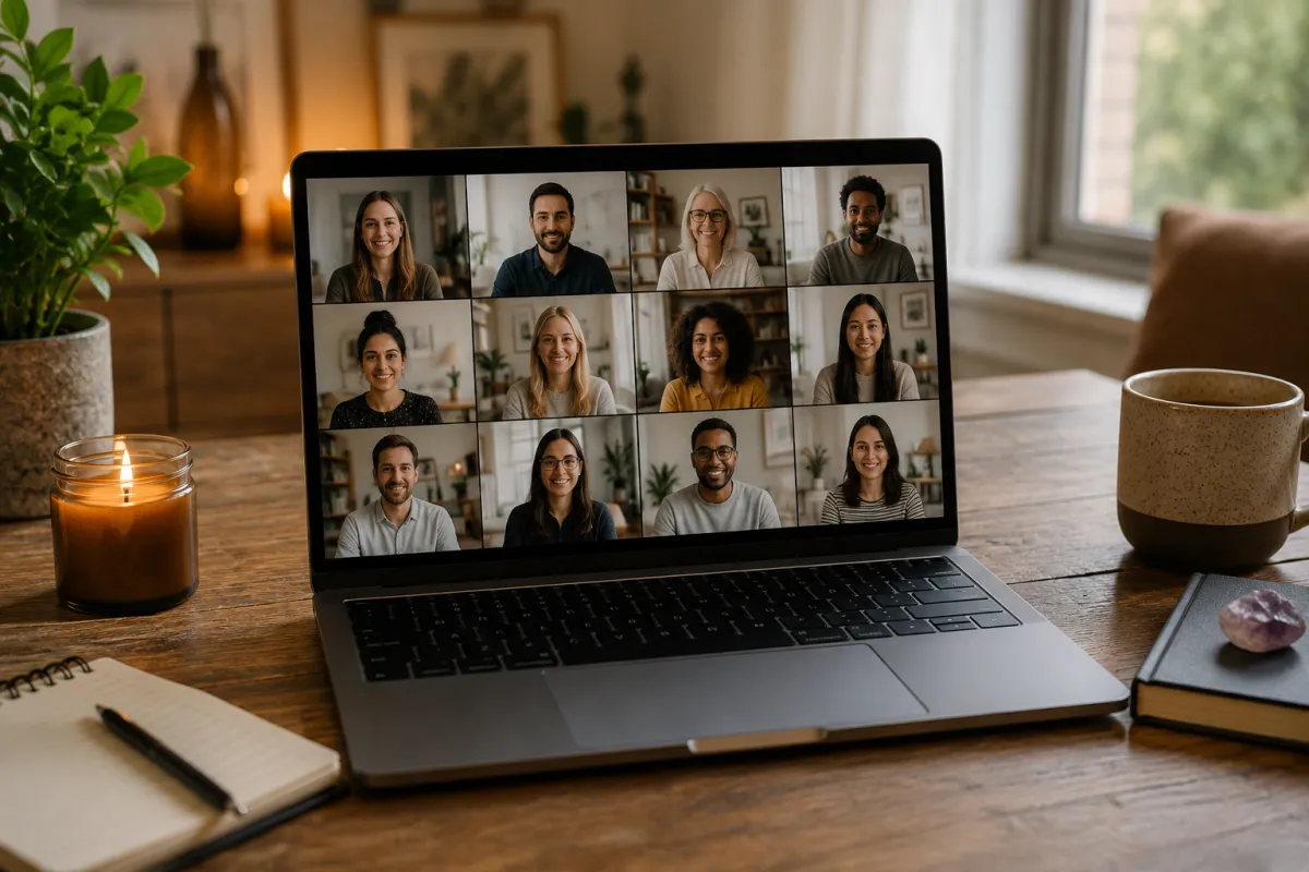Laptop showing participants of a Zoom meeting