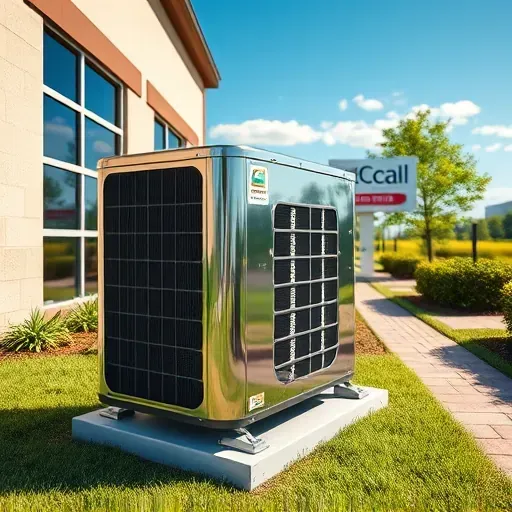 Slide outdoor HVAC unit on a modern commercial building in Hudson Oaks, TX, with sunny sky, lush landscaping, and professional surroundings.