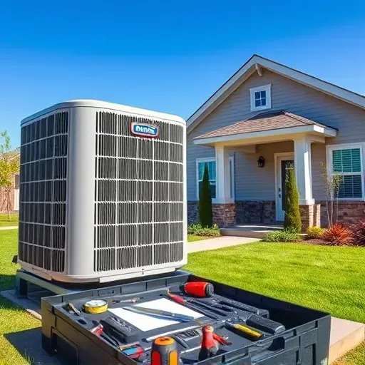 Professional outdoor HVAC unit repair in Fort Worth with organized tools and a modern home backdrop