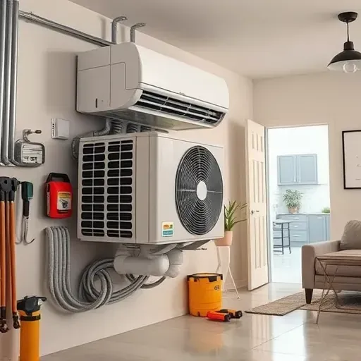 Modern residential HVAC repair scene in White Settlement, TX, featuring a serviced, sleek air conditioning unit in a tidy utility room.