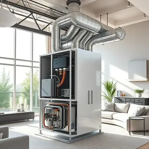 HVAC system in a modern Horseshoe Bend living room with sleek ducts, smart tech, and Texas charm elements.