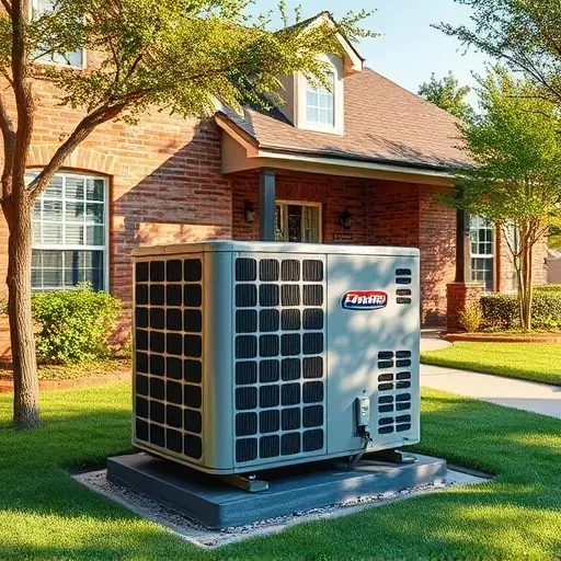 Modern HVAC installation at a charming Weatherford TX home with brick exterior and lush lawn in natural sunlight.
