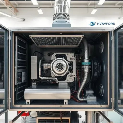 Interior view of a modern air conditioning unit showing polished metal parts, clean filters, and precise mechanical components.