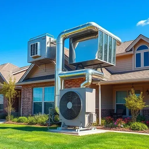Completed HVAC installation in Haltom City TX featuring modern ductwork, air conditioning unit, and landscaped yard.