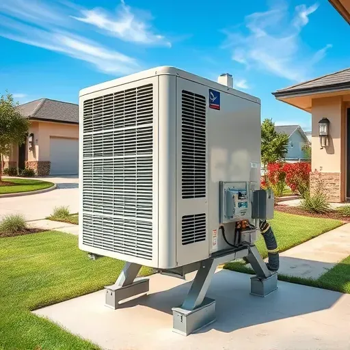 Freshly serviced and cleaned HVAC system installed on a modern home's exterior in Edgecliff Village TX surrounded by a green lawn driveway and neighborhood background