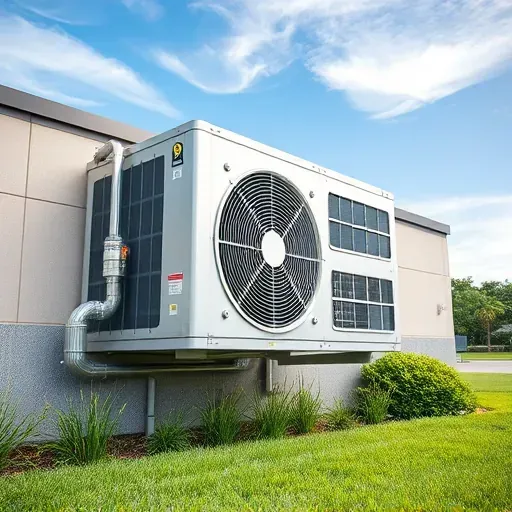 Modern HVAC unit on building exterior in Benbrook, TX, showcasing sleek metallic surfaces, precise fittings, and professional wiring.
