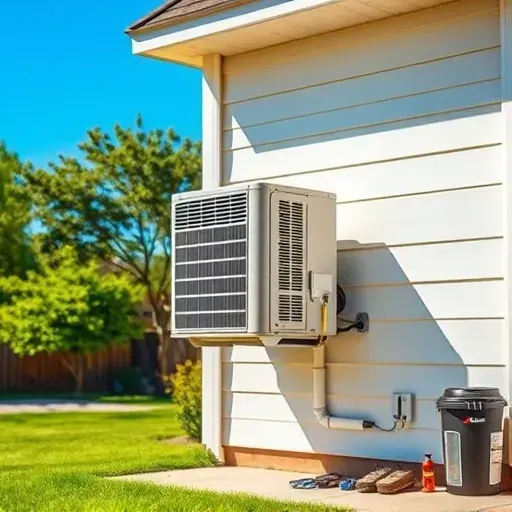 Freshly serviced air conditioning unit on a clean exterior wall in a sunny suburban Edgecliff Village home with neat surroundings