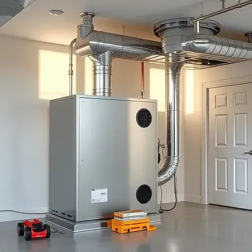 Completed HVAC system in a clean Saginaw TX basement, showcasing modern equipment, neat ductwork, and organized tools.