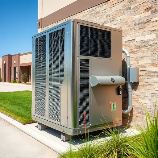 Modern HVAC unit installed on a Sanger, TX exterior with green grass, driveway, and blue sky, showcasing quality craftsmanship.