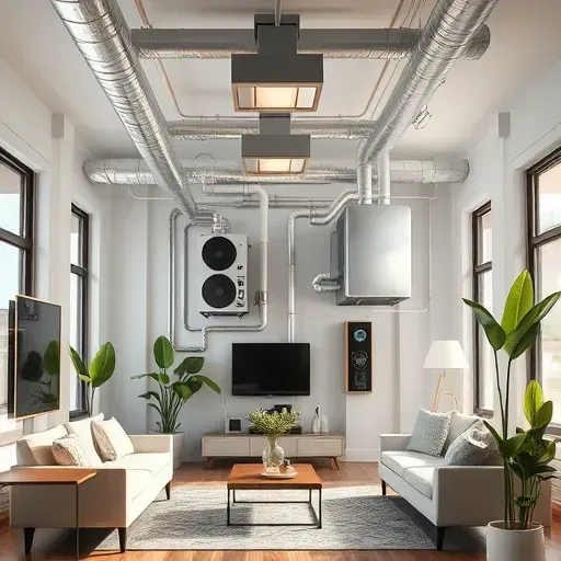 Modern HVAC installation in North Richland Hills showcasing sleek design, organized systems, and serene living room ambiance.