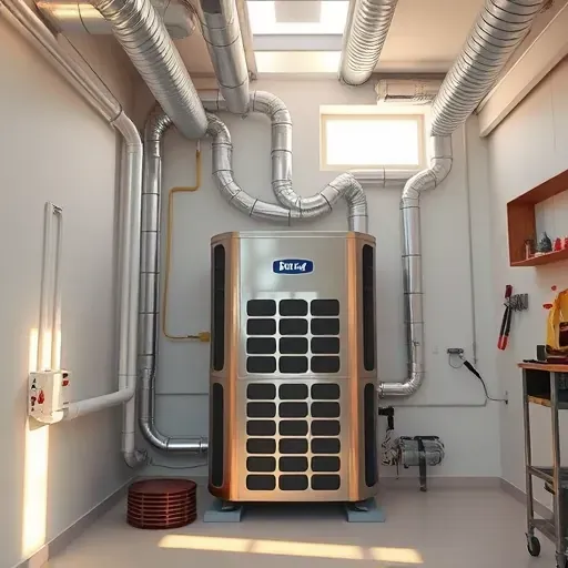 Completed HVAC installation in Weatherford TX showcasing modern air conditioning unit with detailed ductwork and organized space.