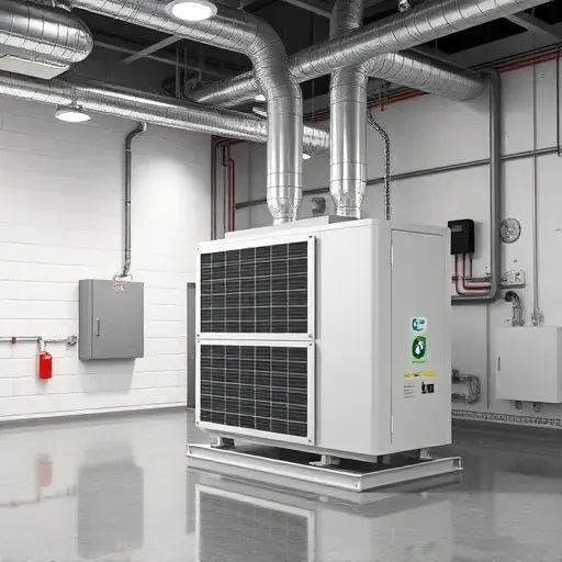 Modern commercial HVAC system in a clean, organized mechanical room with ductwork, wiring, and control panels in Haltom City, TX.